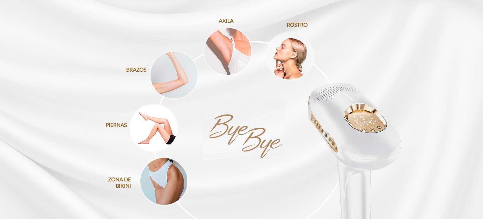 Imagen que muestra los accesorios de la depiladora Bye Bye IPL